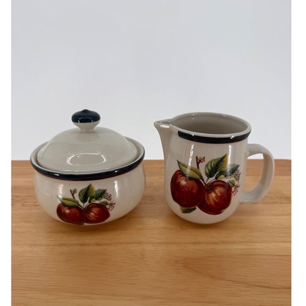 Vintage 1990 China Pearl Casuals Apple Sugar And Creamer Stoneware Cottagecore